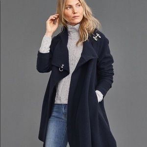 Asymmetrical Boiled Wool Coat Black